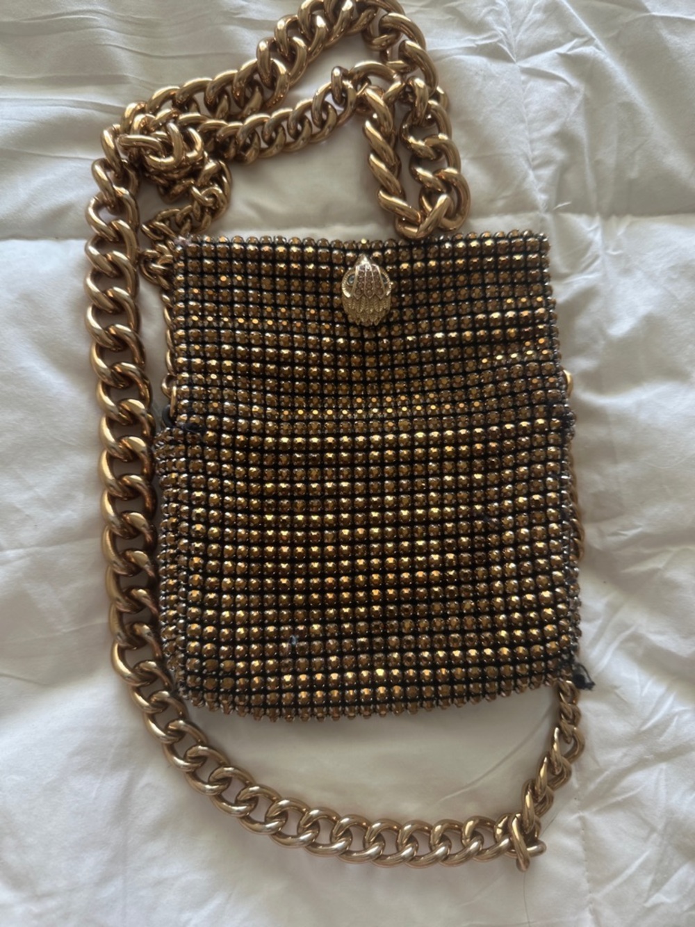 Kurt Geiger Gold Metallic Chainmail Crossbody Bag